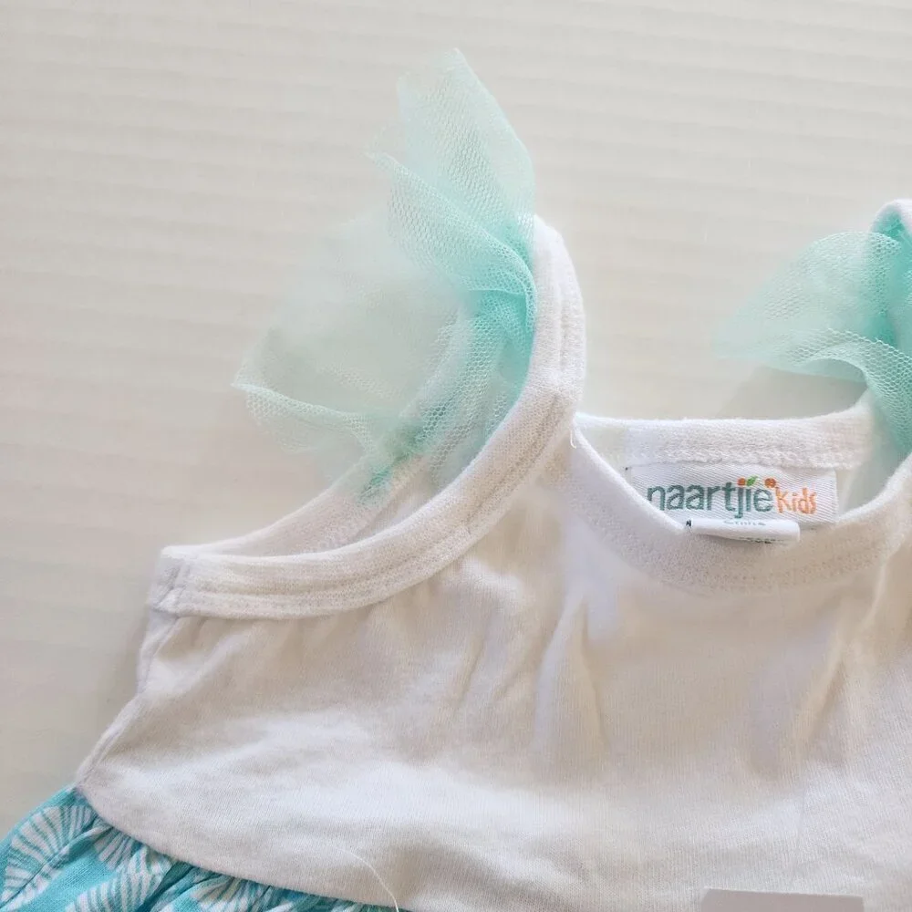 Naartjie outfit New top 18-24 and denim shorts 2 T Blue white tulle ruffle